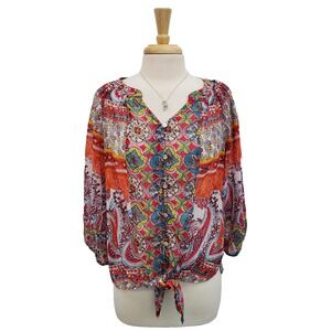 Fig & Flower Womens M Sheer Boho Paisley Floral Blouse Hippie Festival Peasant